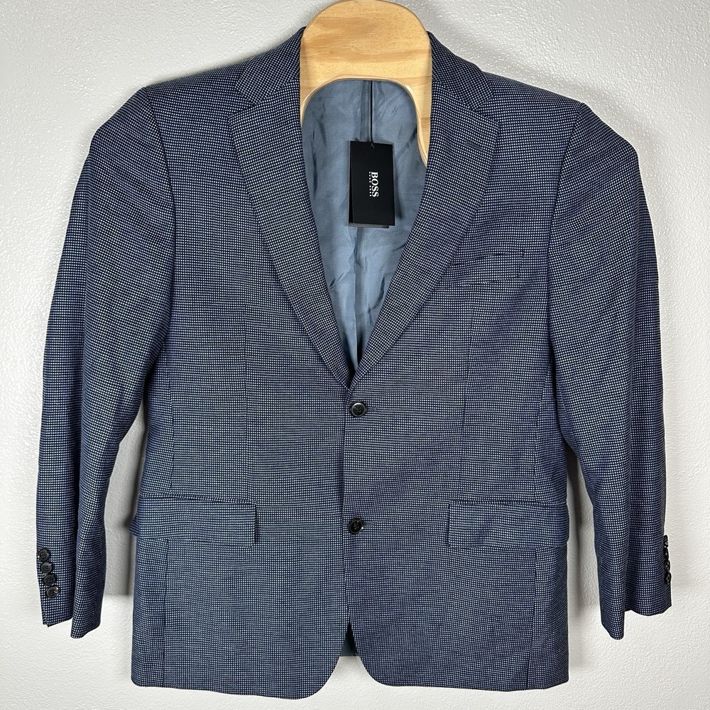 NEW Hugo Boss Sport Coat Blazer Mens 40R Blue Birdseye Wool Silk Cotton Cashmere